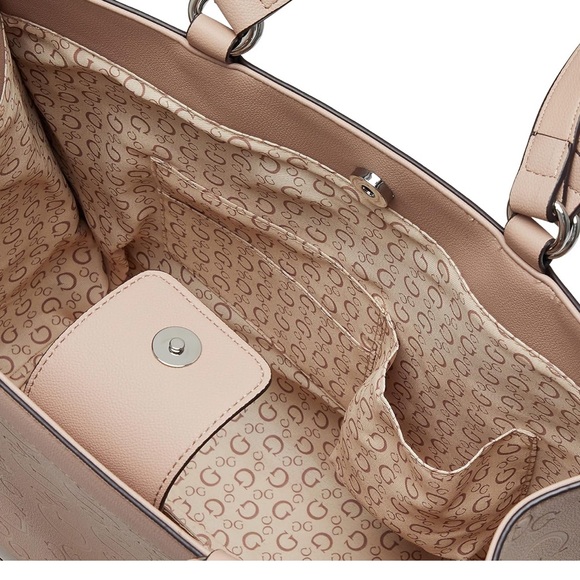 Guess Sestri Pebbled Luxury Satchel in shade Latte - Picture 4 of 8